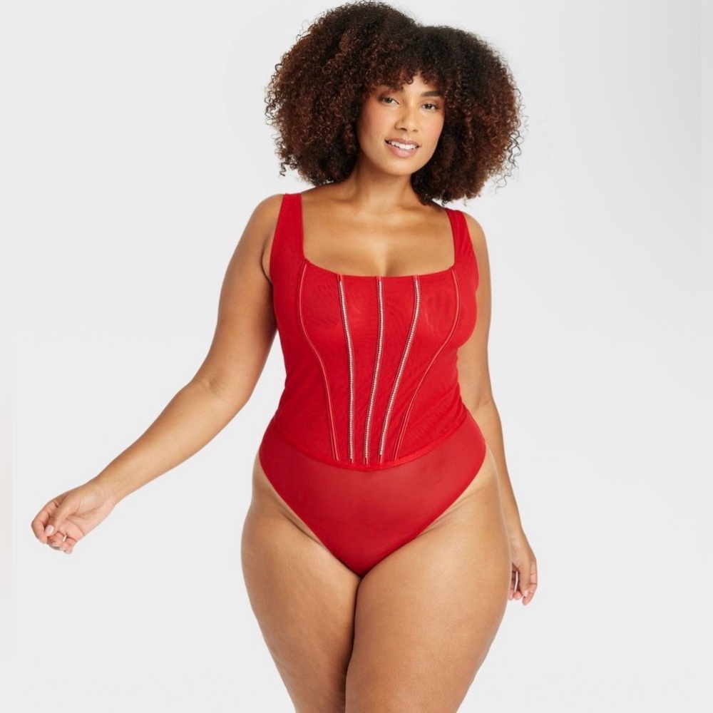 Auden Red Rhinestone Lingerie Bodysuit, Size XXL - NWT